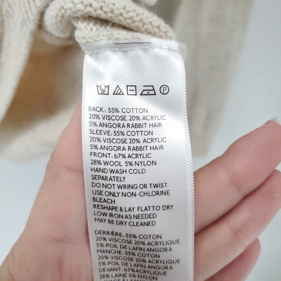 Silence + Noise Boho Minimal Cream Angora Mixed Stitch Chunky Knit Crew Henley S - Picture 6 of 11